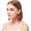 Free People Jewelry | Boho Beaded Dangle Earrings | Color: Pink/Purple | Size: Os