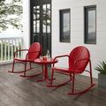 Griffith 3Pc Outdoor Metal Rocking Chair Set Bright Red Gloss - Side Table & 2 Rocking Chairs - Crosley KO10020RE