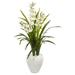 4' Cymbidium Orchid Artificial Plant in White Planter - 30"W x 30"D x 48"H
