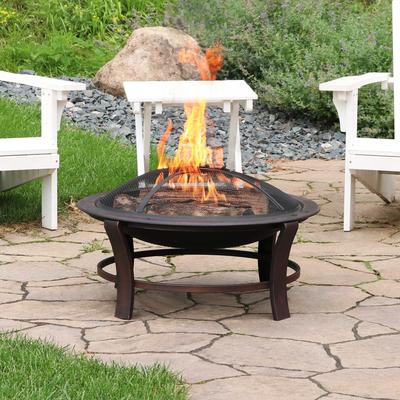 Sunnydaze Steel Elevated Outdoor Fire Pit Bowl with Spark Screen - 29-Inch - 28-Inch