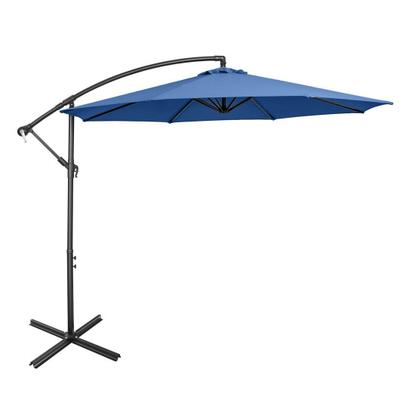 Costway 10 Feet Offset Umbrella with 8 Ribs Cantilever and Cross Base-Blue