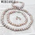 WUBIANLU-Ensembles de colliers de perles Purpel pour femmes fermoir poisson collier 7-8mm