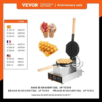 VEVOR Gaufrier Électrique 1400 W Machine à Gâteau aux Œufs Électrique Commercial pour Cuisine