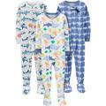 Simple Joys by Carter's Baby Jungen 3-Pack Snug Fit Footed Cotton Pajamas Pyjama-Set, Batik/Haifisch/Meereswelt, 3 Jahre (3er Pack)