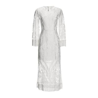 Boston Proper - Flare-Sleeve Lace And Fringe Dress - Off White - 02