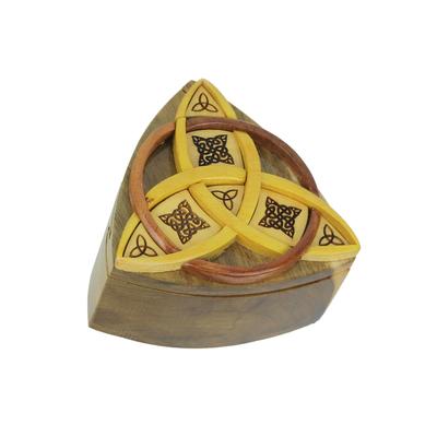 Triquetra Celtic Knots Hand Crafted Wooden Trinket/Puzzle Box - 2.5 X 4.5 X 4.5 inches