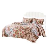 Rome 3 Piece Microfiber Reversible Floral Print Queen Quilt Set, Multicolor