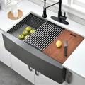 DORNBERG All-in-one Farmhouse Apron-front 33 Inch Single Bowl Kitchen Sink in Black/Gray | 10 H x 33 W x 22 D in | Wayfair SG322MB