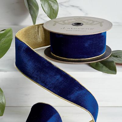 Cobalt Velvet Ribbon with Gold Back - Frontgate