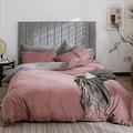 Lanqinglv Duvet Cover Set Double Bed Pink Grey Crushed Velvet Flannel Thick Bedding Sets Reversible with Zipper Closure Fleecy Warm Cozy Winter Quilt Cover and 2 Pillowcases