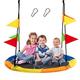 COSTWAY Flying Saucer Tree Swing, 100cm Giant Round Swings with Colorful Flags and Adjustable Length Hanging Ropes, Kids Swing Seat for Indoor Garden Playground, 150 Capacity (Monkey)