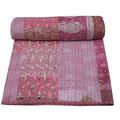 Yuvancrafts Indian Handmade Assorted Patchwork Kantha Quilt Queen Size Cotton Embroidery Quilts Kantha Bedspread Throw Blanket Vintage Quilt Kantha Bed Cover (Light Pink)