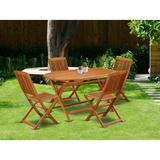 East West Furniture Patio Dining Furniture Set- Acacia Wood Table and Folding Side Chairs, Natural Oil (Pieces Options)