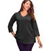 Plus Size Women's Stretch Cotton V-Neck Tee by Jessica London in Black Ivory Dot (Size 22/24) 3/4 Sleeve T-Shirt