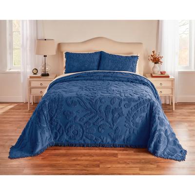 The Paisley Chenille Bedspread by BrylaneHome in Navy (Size FULL)