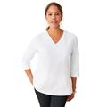 Plus Size Women's Stretch Cotton V-Neck Tee by Jessica London in White (Size 34/36) 3/4 Sleeve T-Shirt