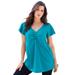 Plus Size Women's Flutter-Sleeve Sweetheart Ultimate Tee by Roaman's in Deep Turquoise (Size 26/28) Long T-Shirt Top