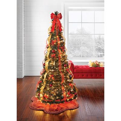 Fully Decorated Pre-Lit 6-Ft. Pop-Up Christmas Tree by BrylaneHome in Red Gold
