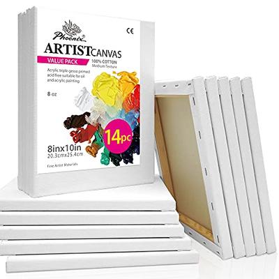 Phoenix White Blank Cotton Stretched Canvas Artist Painting - 8x10 inch / 10 Pack - 5/8 inch Profile Triple Primed for Oil & Acrylic Paint