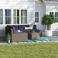 Freeport Park® Earleton 6 Piece Rattan Sectional Seating Group w/ Cushions in Blue | Outdoor Furniture | Wayfair CEEE856ED53145A2B2F33576F16F99D7