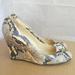 Kate Spade Shoes | Kate Spade Wedge Snake Print Leather Sandals 7.5 | Color: Cream/Tan | Size: 7.5