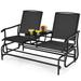 Costway 2-Person Double Rocking Loveseat with Mesh Fabric and Center Tempered Glass Table-Black