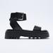 Zara Shoes | Lug Sole Leather Sandal | Color: Black | Size: Various