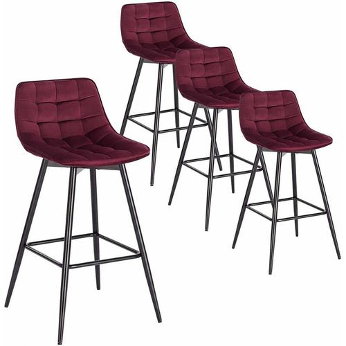 WOLTU 4er Set Barhocker Barstuhl Hocker Tresenhocker Bistrohocker Design Stuhl Samt Metall Bordeaux