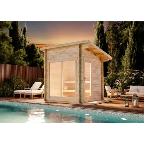 FinnTherm Saunahaus Lizzy XS Gartensauna 2 Sitzbänke aus Holz, Sauna mit 40 mm Wandstärke,