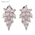 GRACE JUN-Boucles d'oreilles clip en cuivre pour femme Zircon cubique Fleur Cuir chevelu