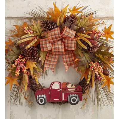 Farmhouse Harvest Truck Wreath- 20” Harvest Truck Wreath by 1-800 Flowers