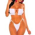 Womens Micro Bikini Sexy Thong Bandeau Strapless Swimsuit 2 Piece Ruffle Ruched Swimwear Brazilian String Bathing Suit - white - Large