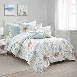 Highland Dunes Ziemer Blue/Taupe Microfiber Reversible Coastal 7 Piece Quilt Set Polyester/Polyfill/Microfiber in White | Wayfair