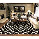 White 96 x 0.5 in Indoor Area Rug - Wrought Studio™ Giunta Chevron Wool Black/Ivory Area Rug Wool | 96 W x 0.5 D in | Wayfair
