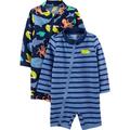 Simple Joys by Carter's Baby Jungen Assorted Rashguard-Set Einteiliger Badeanzug, Marineblau Meereslebewesen/Purpur Streifen, 3 Jahre (2er Pack)