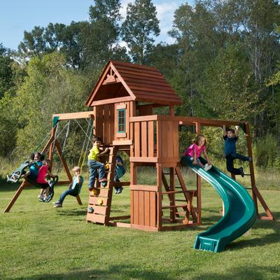 Swing-N-Slide Wood Cedar Brook Wood Swing Set with Monkey Bars