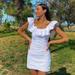 Zara Dresses | Blogger Favorite Zara White Ruched Mini Dress, M | Color: White | Size: M