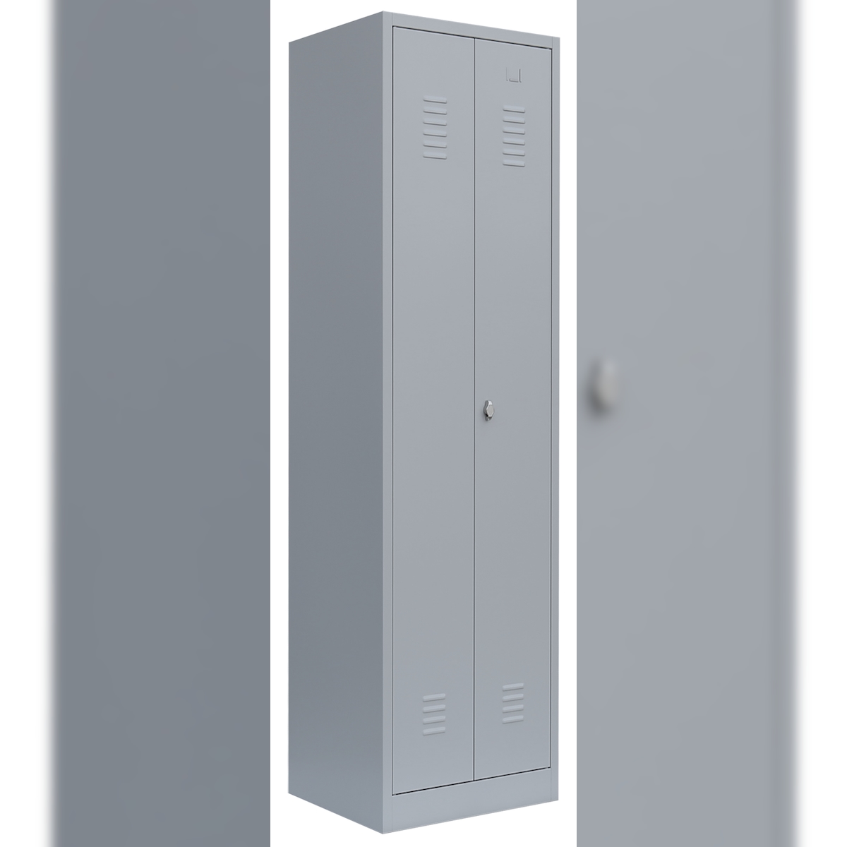 Lüllmann® Garderobenschrank, 2 Abteile mittig schließend, 1800 x 600 x 500 mm, lichtgrau Image