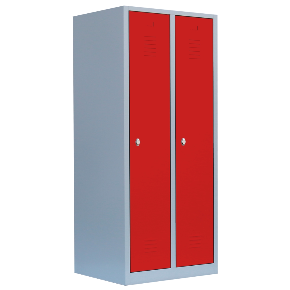 Lüllmann® Garderobenschrank, 2 Abteile, S/W-Trennung, 1800 x 800 x 500 mm, lichtgrau/feuerrot Image