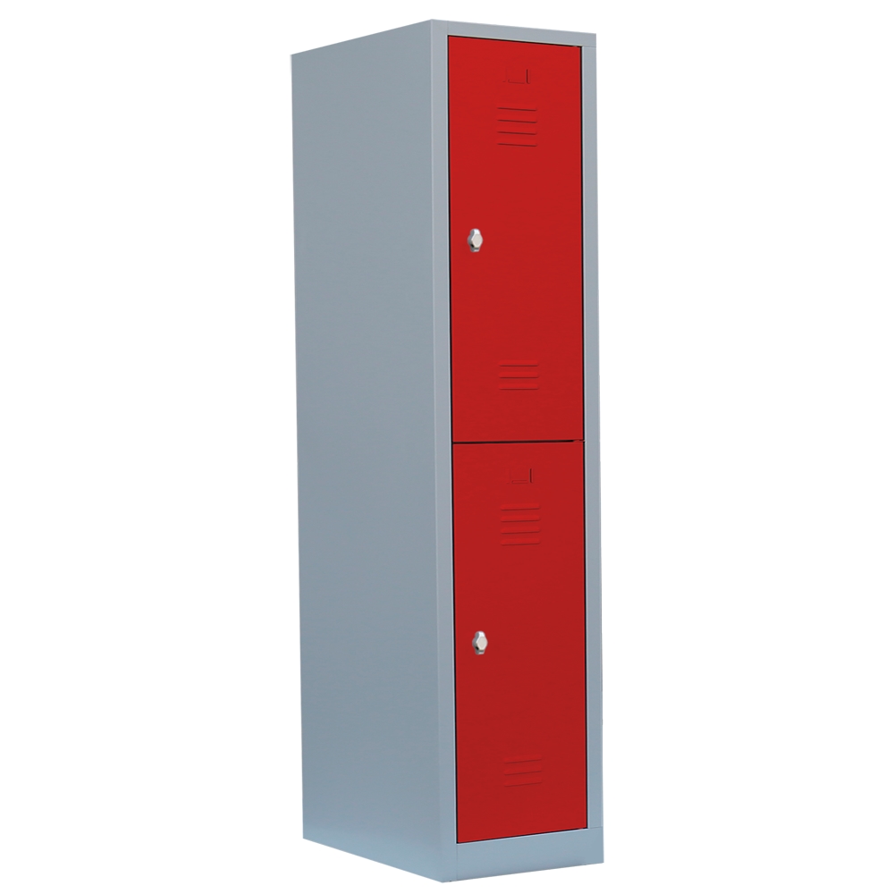 Lüllmann® Garderobenschrank, 1 Abteil doppelstöckig, H 1800 x B 415 x T 500 mm, lichtgrau/feuerrot Image