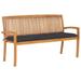 Winston Porter Outdoor Patio Bench Stacking Patio Bench w/ Cushion Teak Wood/Natural Hardwoods in Brown/White | Wayfair