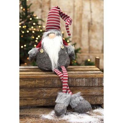 Dangle Leg Plush Red/Gray Santa Gnome - 12" high by 7.5" wide with 9"