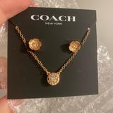 Coach Jewelry | Coach - Rose Gold Necklace And Stud Earrings Set | Color: Gold/Pink | Size: Os