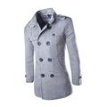 LONMEI Men Stylish Jacket Double Breasted Pea Coat - Long Jacket Slim Fit Long Sleeve Casual Lightweight Jacket Parka Trench Coats, Light Grey, UK S=Tag L