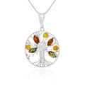 AMBEDORA Women's 925 Silver Necklace Gloss Colour Baltic Amber Celtic Tree of Life Pendant on a Snake Chain Ready to Gift Set