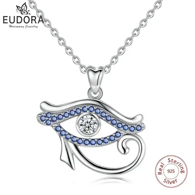 EUDORA – collier pendentif œil d'horus en argent Sterling 925 cristal bleu antique égyptien oeil