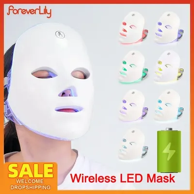 Masque Facial LED à batterie Rechargeable 7 couleurs thérapie par photons LED masque de beauté