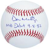 Don Mattingly New York Yankees Autographed Rawlings Baseball with "MLB DEBUT 9-8-82" Inscription