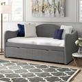 Rosdorf Park Camden Twin Daybed w/ Trundle Upholstered/Polyester in Brown/Gray | 41.25 H x 44 W x 81 D in | Wayfair ROSP6303 44371009