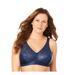 Plus Size Women's Front-Close Lace Wireless Posture Bra 5100565 by Exquisite Form in Navy (Size 46 DD)